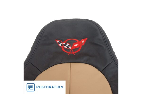 1997-2004 Corvette Two-Tone Standard Embroidered Custom 100% Leather Seat Covers Set (Black and Oak)