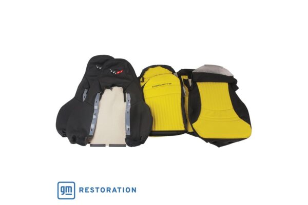 1997-2004 Corvette Two-Tone Sport Embroidered Custom 100% Leather Seat Covers Set (Black and Yellow)