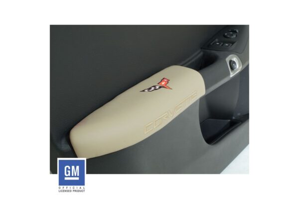 2005-2013 Corvette Leather Armrests Pair with C6 Logo (Cashmere)