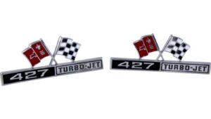 1966-1966 Corvette Side Flag Emblem Kit - Pair with Nuts - 427 Turbo Jet