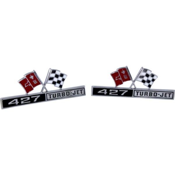 1966-1966 Corvette Side Flag Emblem Kit - Pair with Nuts - 427 Turbo Jet